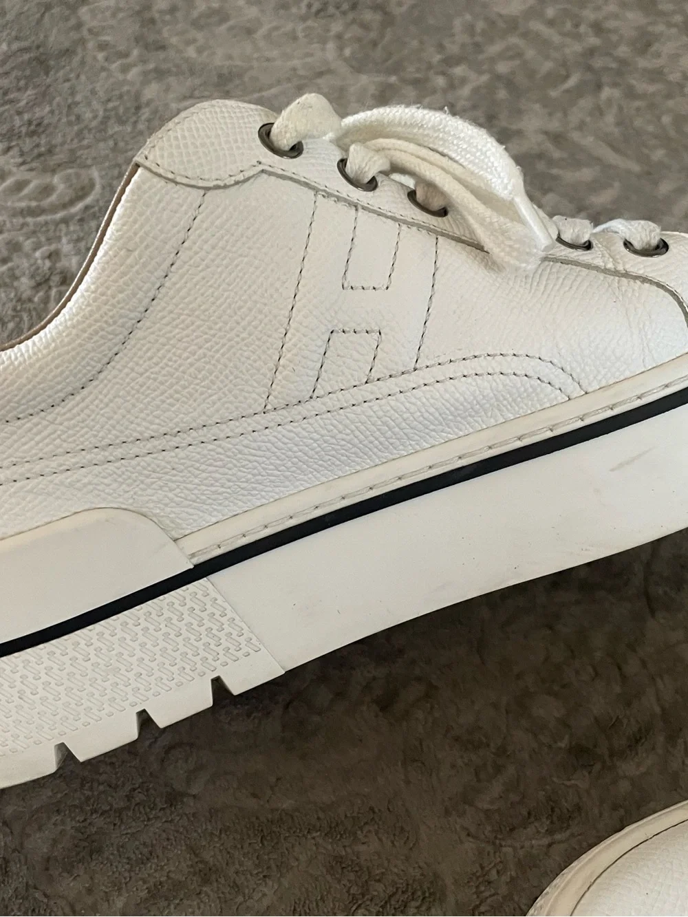 White HERMES Leather Women Low-Top Sneakers